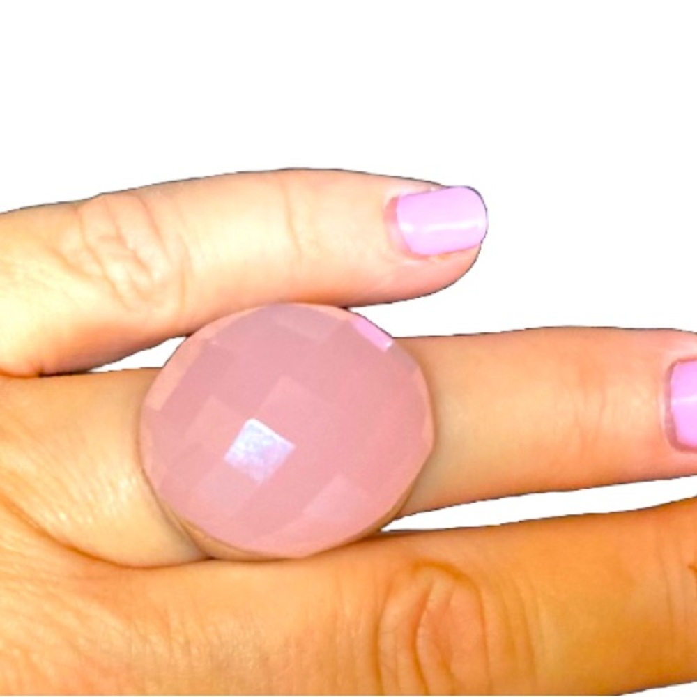 Big Chunky Gorgeous Rose Quartz & Silver Cocktail Ring Sz 6.5 Statement Beauty!